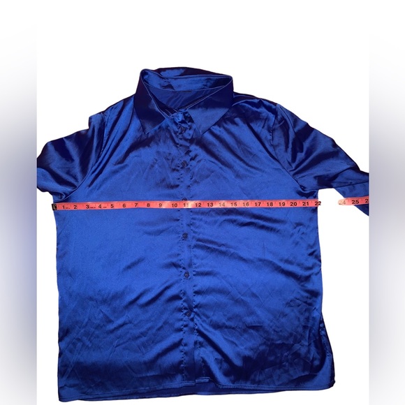 Royal Blue silk Blouse with Blue feather detail at cuff - Picture 10 of 11